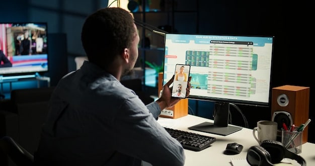 An investor sitting at a desk with multiple screens displaying cryptocurrency price charts and news feeds, highlighting the need to stay informed and actively monitor the market.