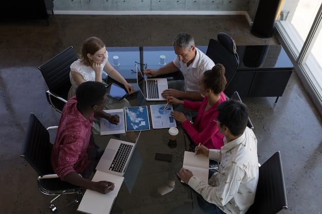 A diverse group of students collaborating on a blockchain project in a modern classroom, with a whiteboard covered in code and diagrams. The scene represents teamwork and innovation.