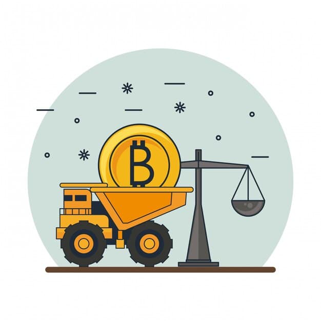 A graphic depicting a scale balancing compliance costs and operational profits, with cryptocurrency mining equipment in the background, symbolizing the financial considerations miners face due to US regulations.