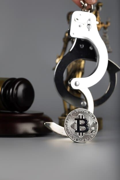 An image depicting a gavel striking a Bitcoin, symbolizing legal rulings affecting cryptocurrency.