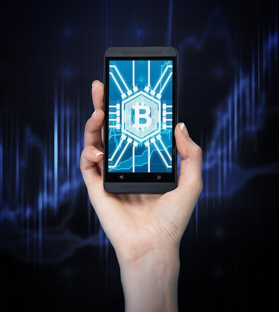 A smartphone displaying a fake Bitcoin wallet app with a warning message indicating unauthorized access. The background is blurred, focusing on the alert and creating a sense of urgency.