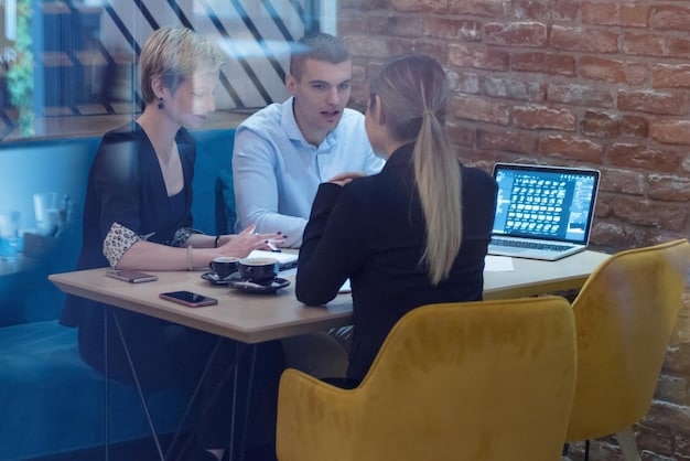 A busy and modern technology company office with employees using computers and discussing Bitcoin-related projects. Bitcoin symbols are subtly integrated into the office decor, representing the company's adoption of cryptocurrency.