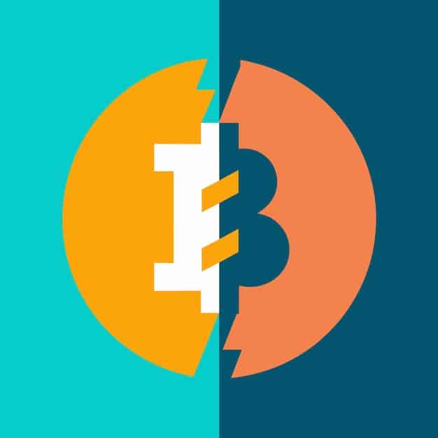 A split image showing the logos of the SEC and CFTC on either side, with a Bitcoin logo in the middle, symbolizing the regulatory conflict.