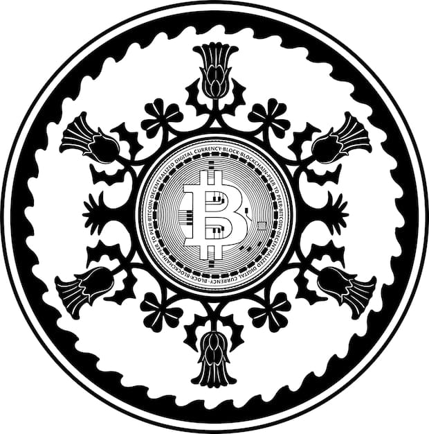 A stylized depiction of a Bitcoin coin with a shield around it, symbolizing its protection against inflation. The background is a collage of news headlines about inflation rates and economic uncertainty.
