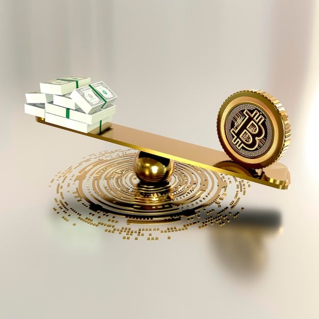 A balanced scale, with Bitcoin on one side and traditional assets (stocks, bonds) on the other, symbolizing portfolio diversification.